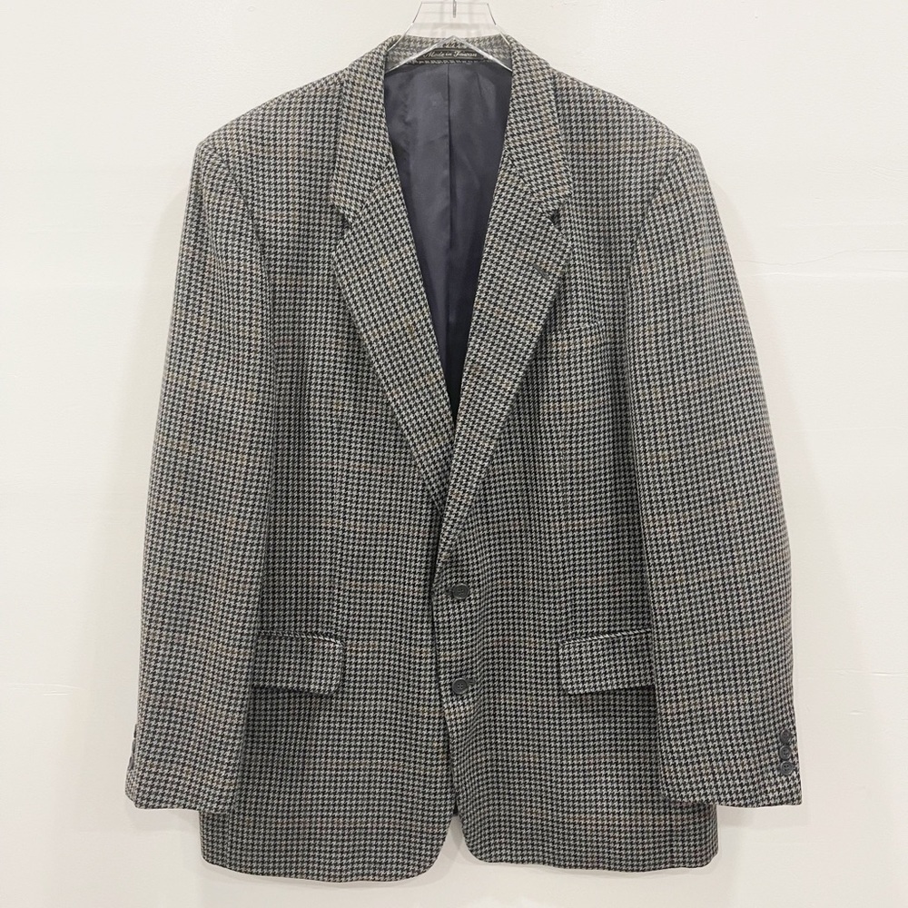 Pierre Balmain Wool Single Breasted Houndstooth Blazer Jacket 46 Long